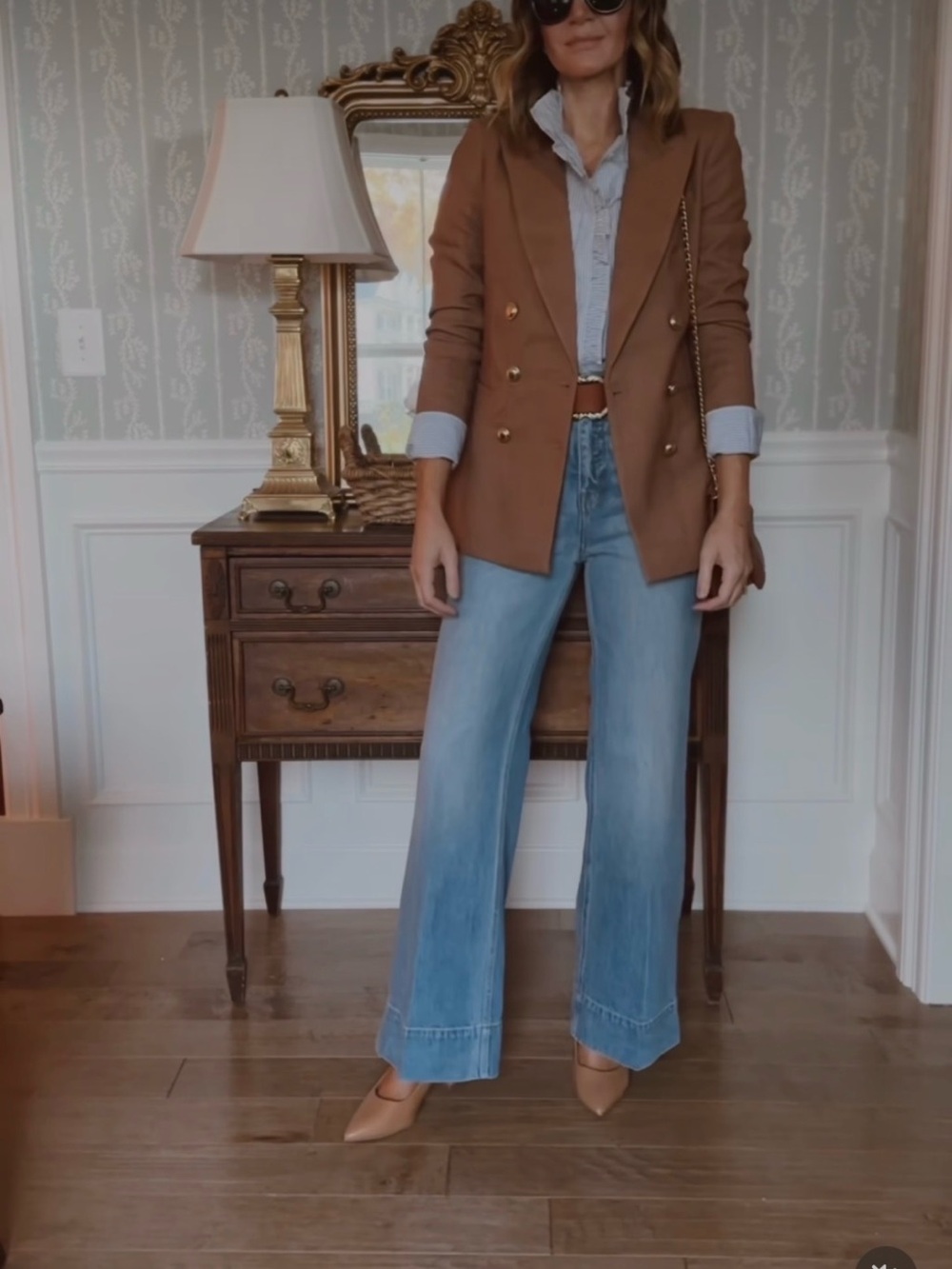 Double-Breasted Flannel Brown Blazer Jacket